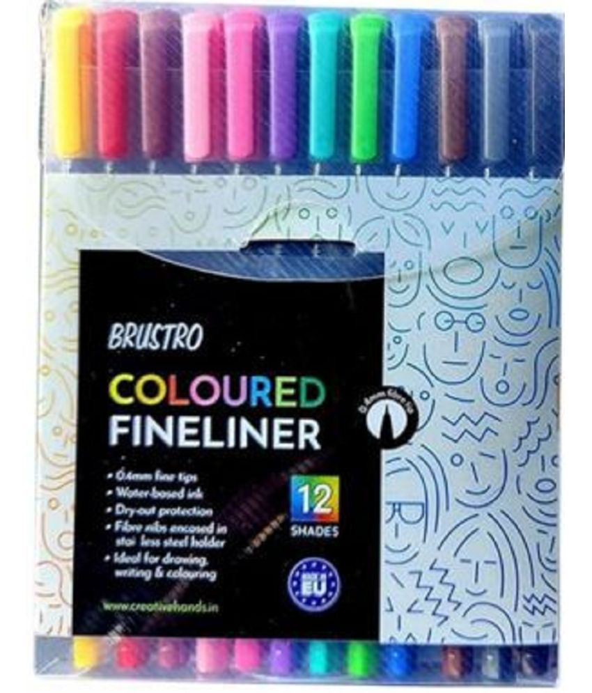     			BRUSTRO Coloured Fineliner Set of 12 (Assorted Colours), 0.4mm