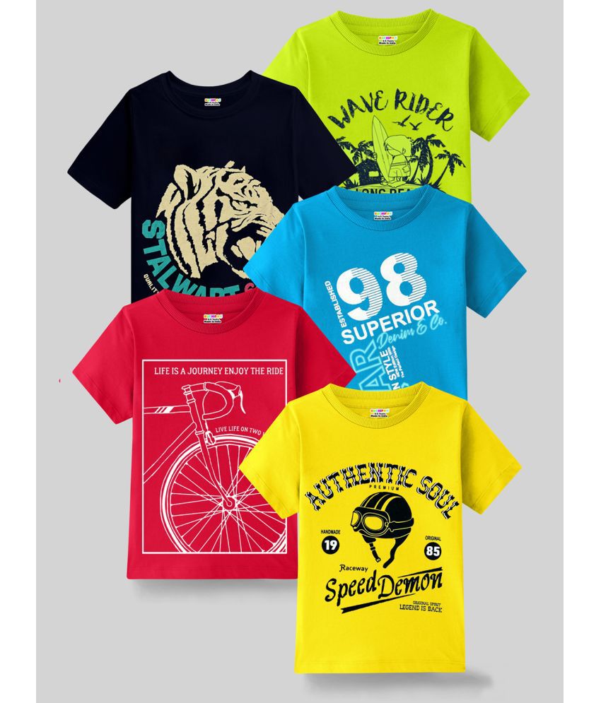     			Kuchipoo Multi Color Cotton Blend Boy's T-Shirt ( Pack of 5 )