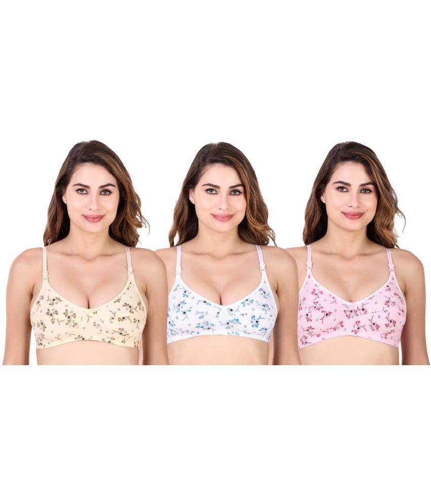     			Piylu Multicolor Cotton Blend Non Padded Women's Everyday Bra ( Pack of 3 )