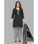 shree jeenmata collection Cotton Printed Kurti With Patiala Women's Stitched Salwar Suit - Black ( Pack of 1 )