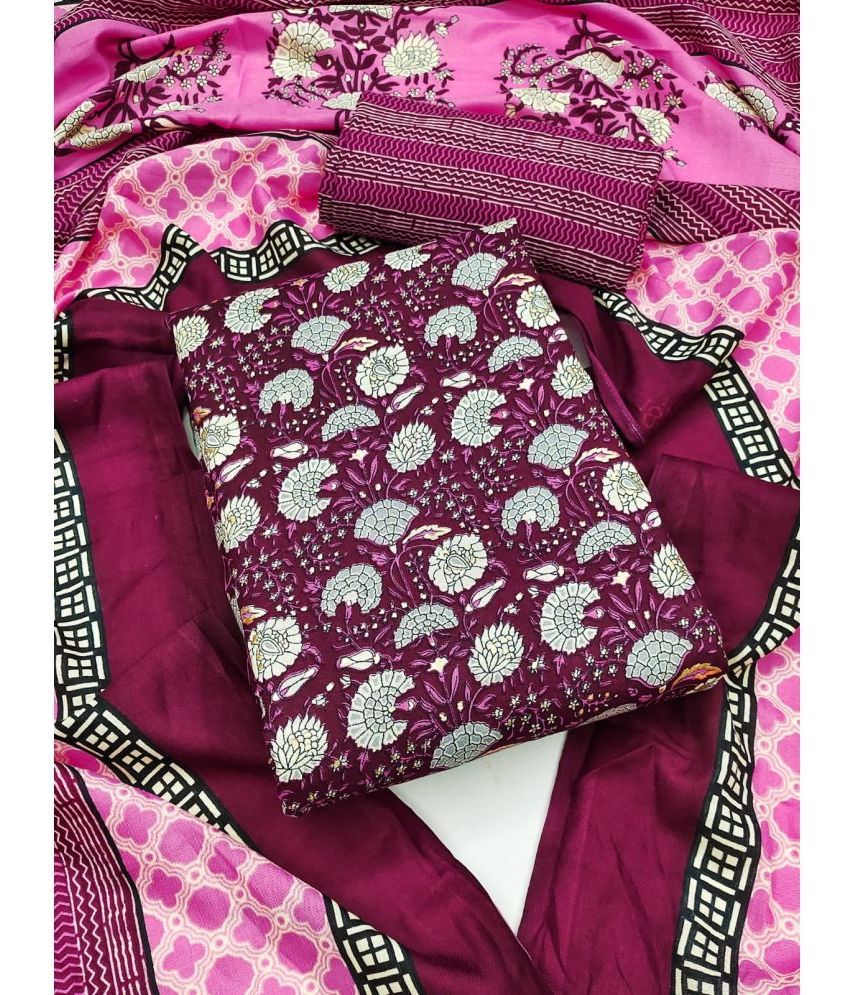     			ALSHOP Unstitched Cotton Blend Printed Dress Material - Purple ( Pack of 1 )