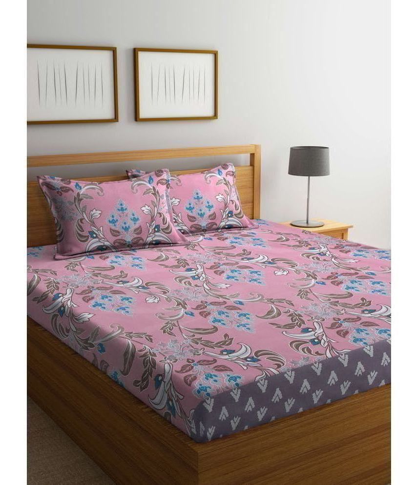     			Klotthe Poly Cotton Floral 1 Double Bedsheet with 2 Pillow Covers - Purple