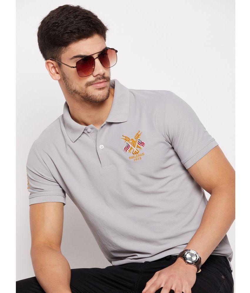     			Riss Pack of 1 Polyester Regular Fit Embroidered Half Sleeves Men's Polo T Shirt ( Grey )