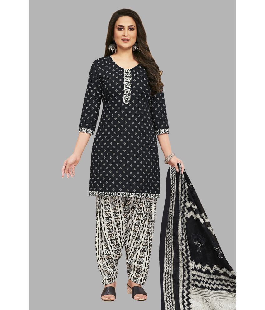     			SIMMU Unstitched Cotton Printed Dress Material - Black ( Pack of 1 )
