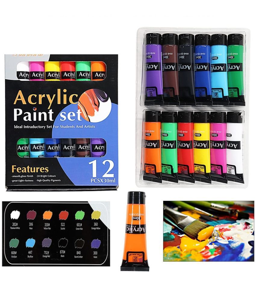     			Aadya Crafts Acrylic Paint Set For Kids And Adults - 12 Pack Of 30Ml Craft Paint Colors For Wood, Canvas, Fabric And Ceramics W/ 2 Sized Brushes - Art Supplies, Multi