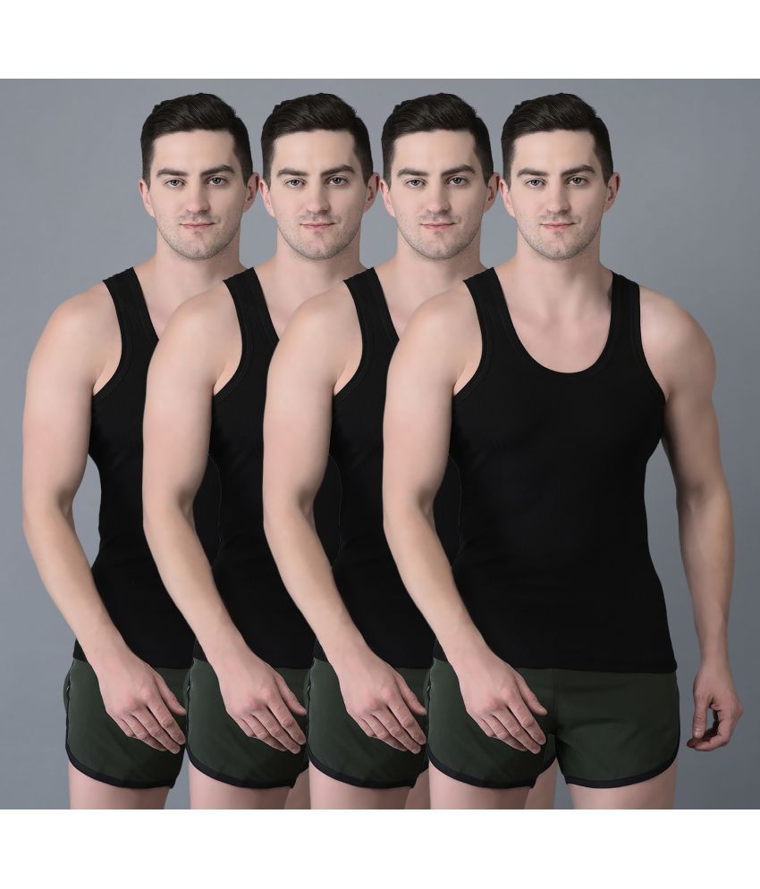     			Pack of 4 Dollar Bigboss Black Solid Cotton Blend Men Vest