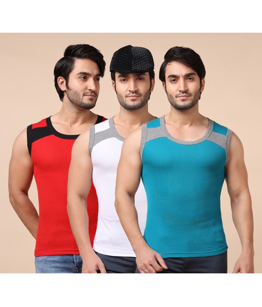     			Pack of 3 Dollar Bigboss Assorted Solid Cotton Blend Men Vest