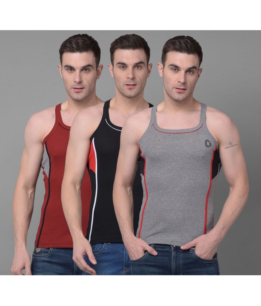     			Pack of 3 Dollar Bigboss Assorted Solid Cotton Blend Men Vest