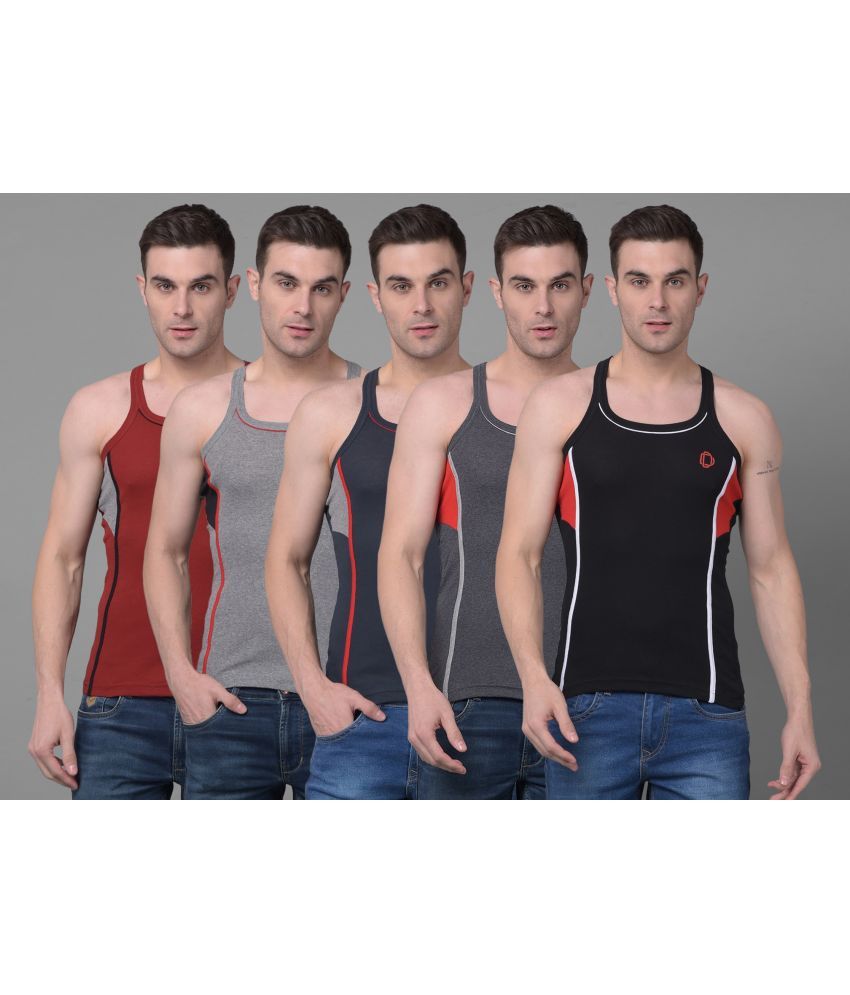     			Pack of 5 Dollar Bigboss Assorted Solid Cotton Blend Men Vest