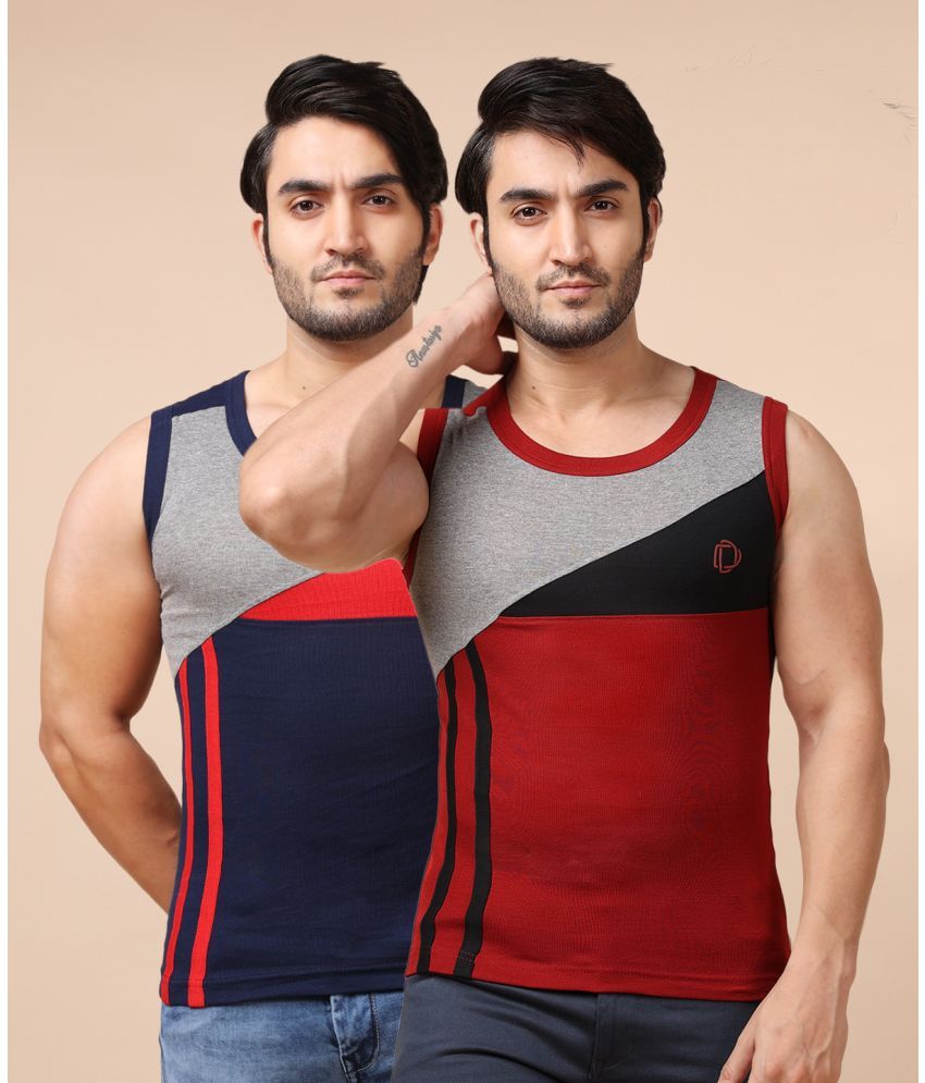     			Pack of 2 Dollar Bigboss Assorted Solid Cotton Blend Men Vest