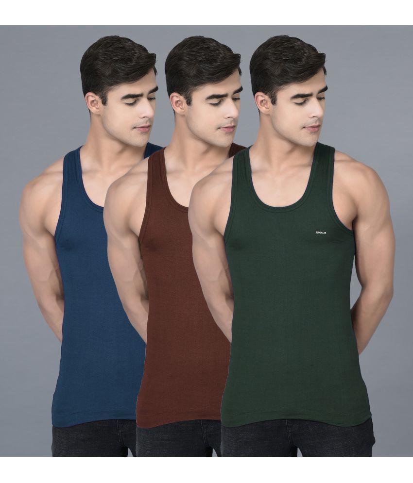     			Pack of 3 Dollar Bigboss Assorted Solid Cotton Blend Men Vest