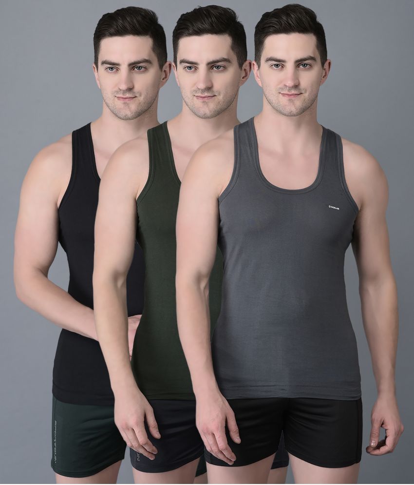     			Pack of 3 Dollar Bigboss Assorted Solid Cotton Blend Men Vest