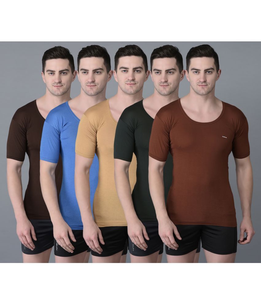     			Pack of 5 Dollar Bigboss Assorted Solid Cotton Blend Men Vest