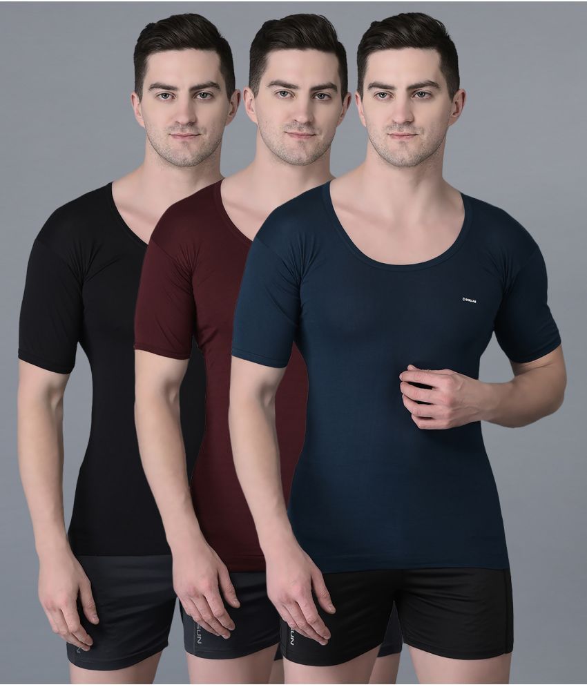     			Pack of 3 Dollar Bigboss Assorted Solid Cotton Blend Men Vest