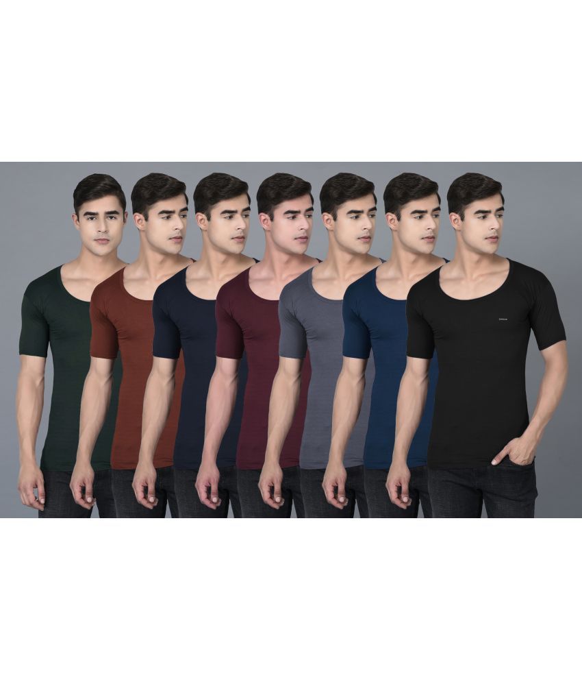     			Pack of 7 Dollar Bigboss Assorted Solid Cotton Blend Men Vest