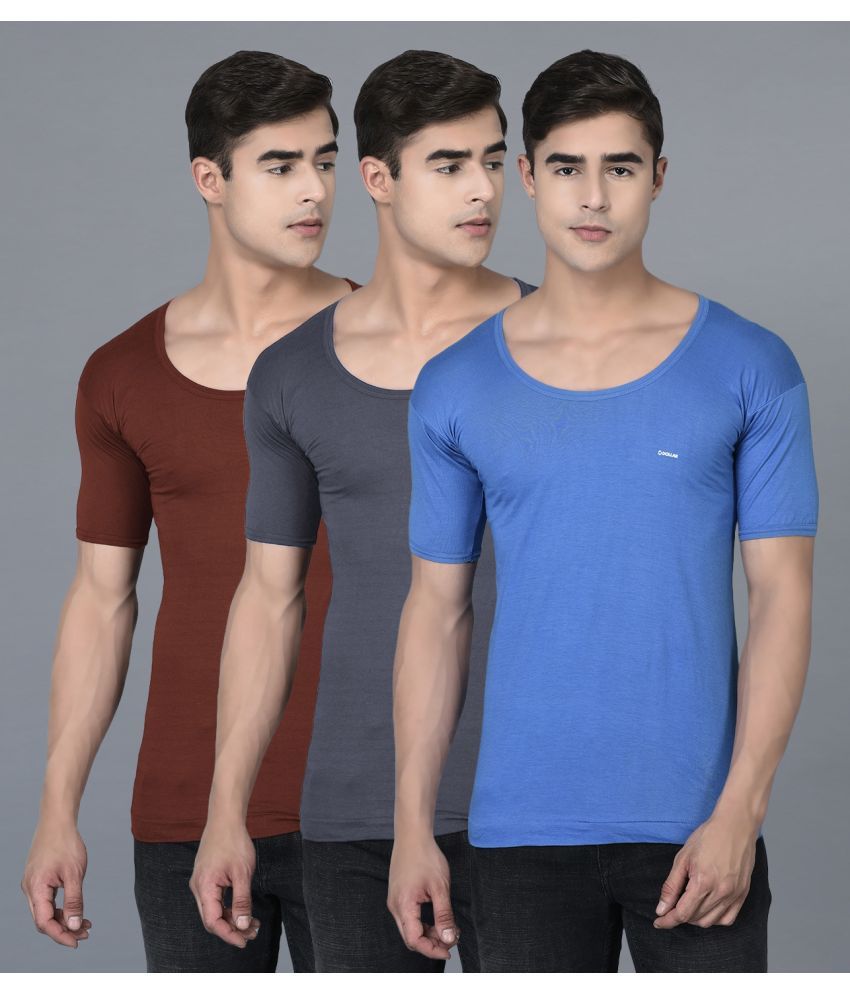     			Pack of 3 Dollar Bigboss Assorted Solid Cotton Blend Men Vest