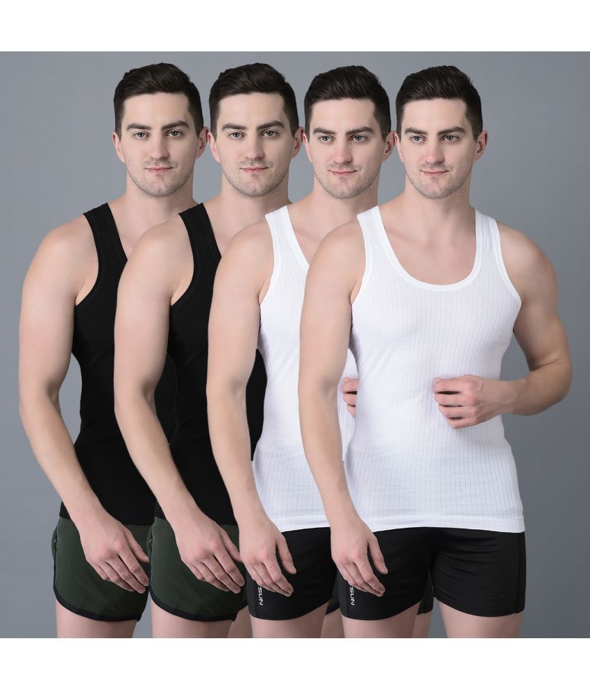     			Pack of 4 Dollar Bigboss Black-White Solid Cotton Blend Men Vest