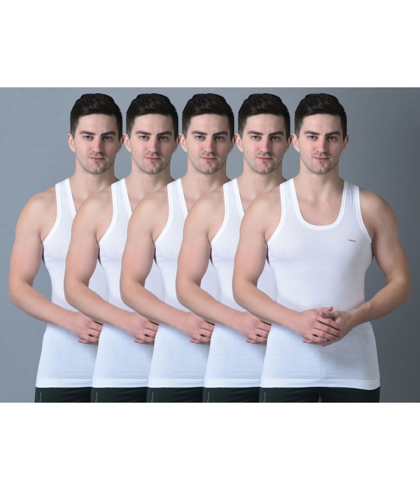     			Pack of 5 Dollar Bigboss White Solid Cotton Blend Men Vest