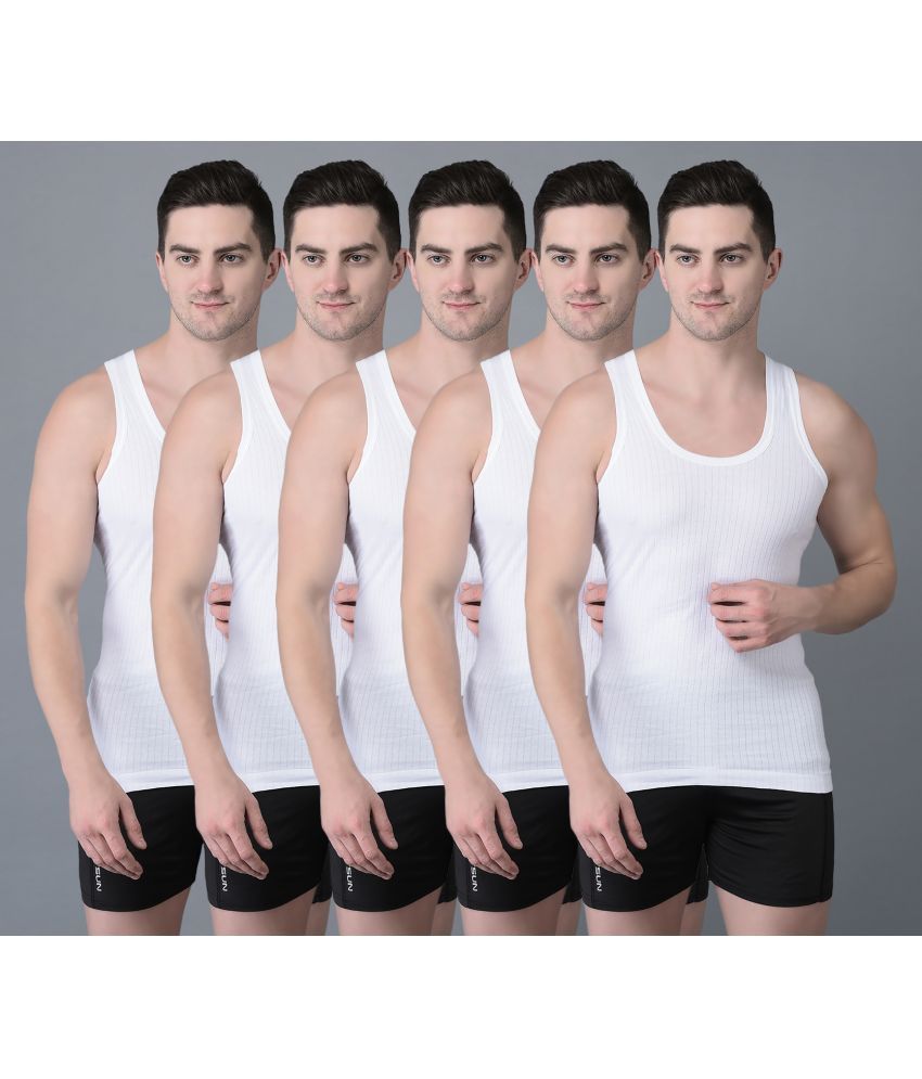     			Pack of 5 Dollar Bigboss White Solid Cotton Blend Men Vest