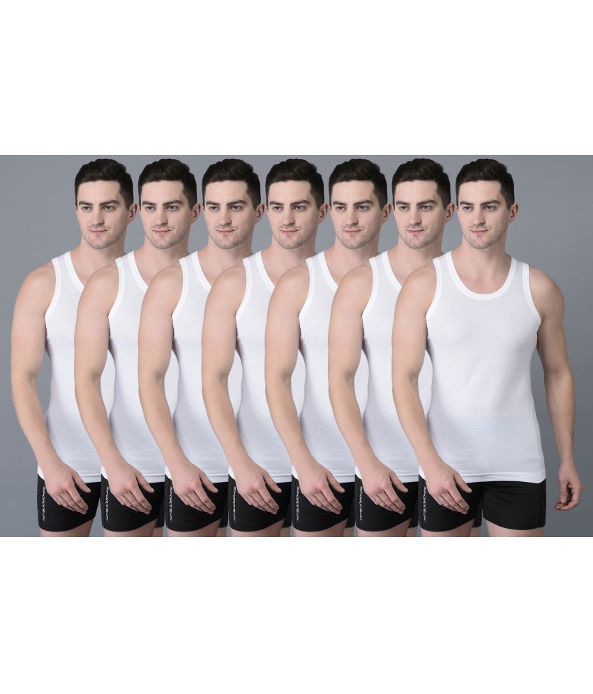     			Pack of 7 Dollar Bigboss White Solid Cotton Blend Men Vest