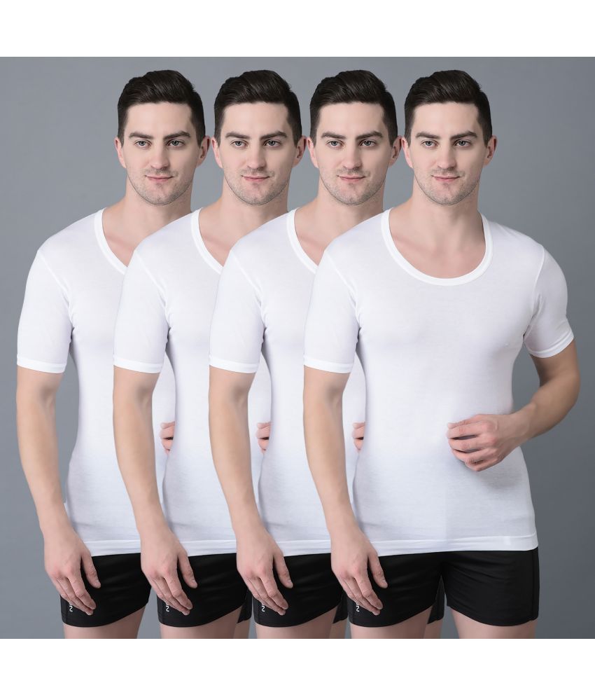     			Pack of 4 Dollar Bigboss White Solid Cotton Blend Men Vest