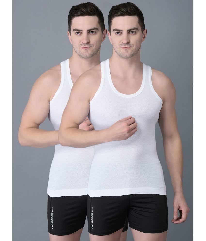     			Pack of 2 Dollar Bigboss White Solid Cotton Blend Men Vest