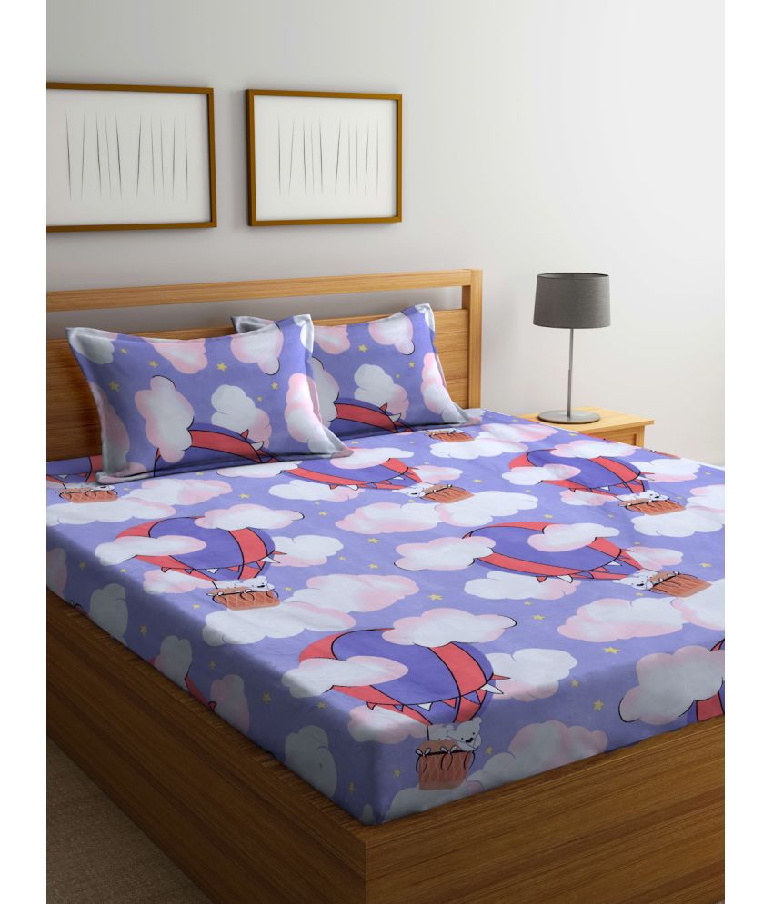     			FABINALIV Poly Cotton Animal 1 Double Bedsheet with 2 Pillow Covers - Lavender