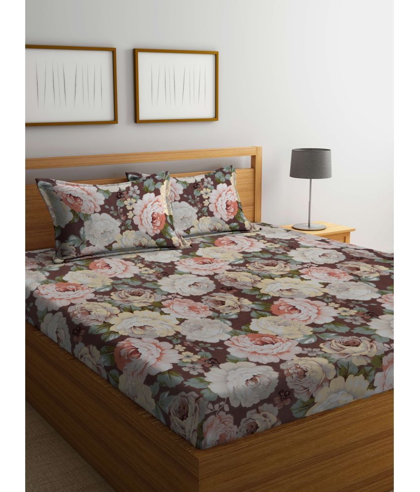     			FABINALIV Poly Cotton Floral 1 Double Bedsheet with 2 Pillow Covers - Multicolor