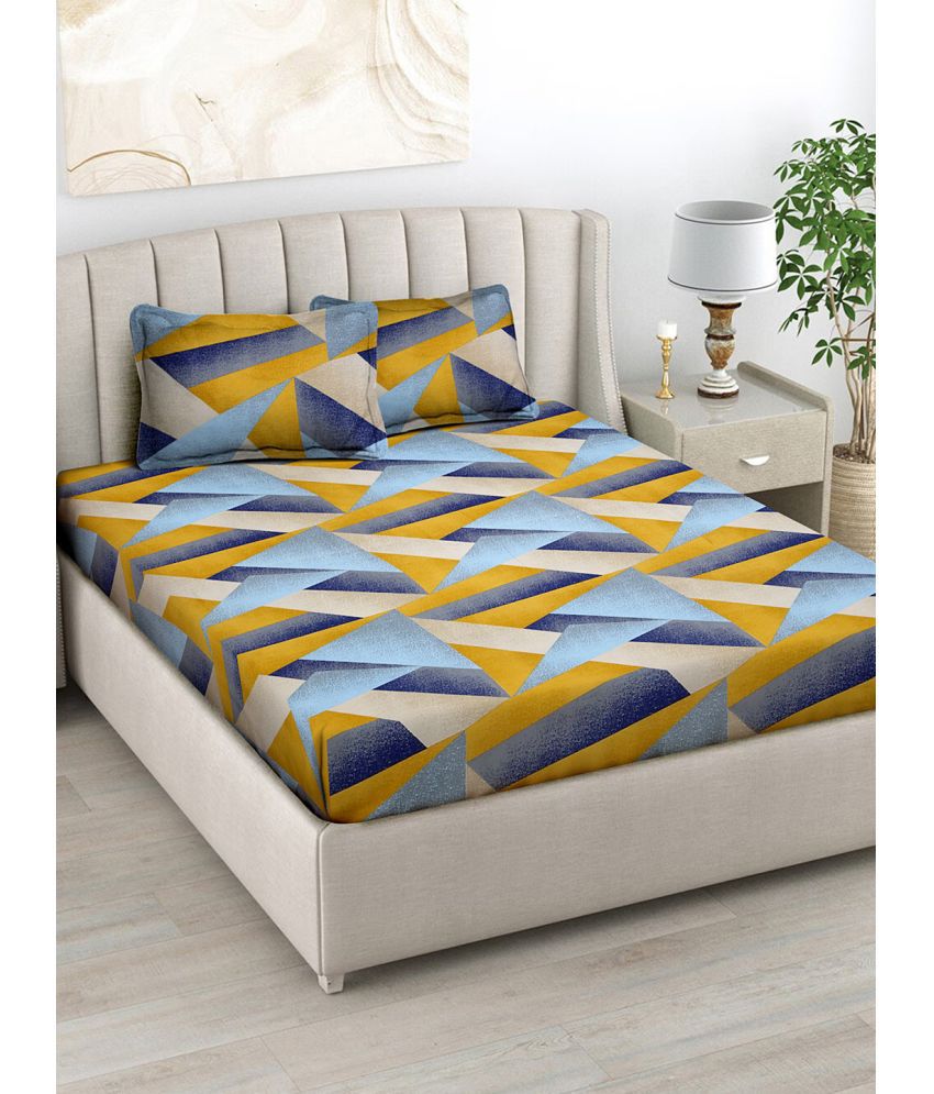     			FABINALIV Poly Cotton Geometric 1 Double Bedsheet with 2 Pillow Covers - Mustard