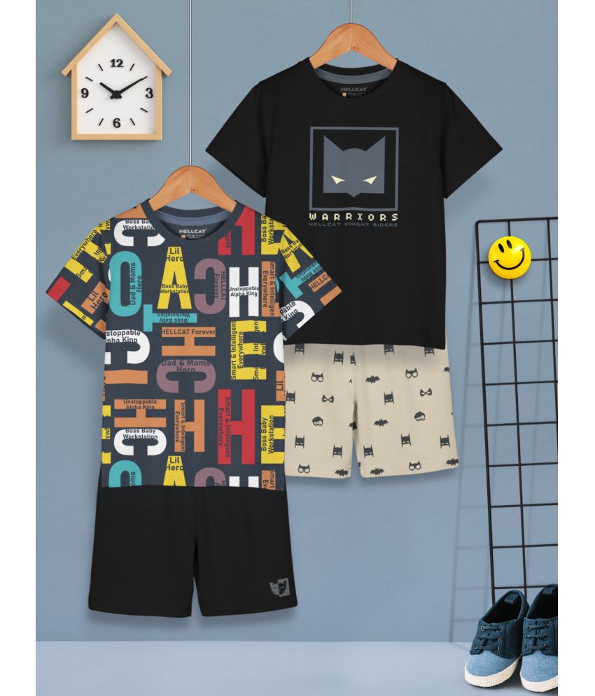     			HELLCAT Black Corduroy Baby Boy T-Shirt & Shorts ( Pack of 2 )