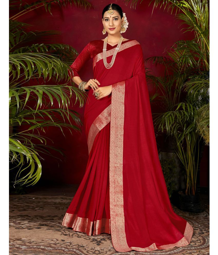     			Samah Art Silk Dyed Saree With Blouse Piece - Red ( Pack of 1 )