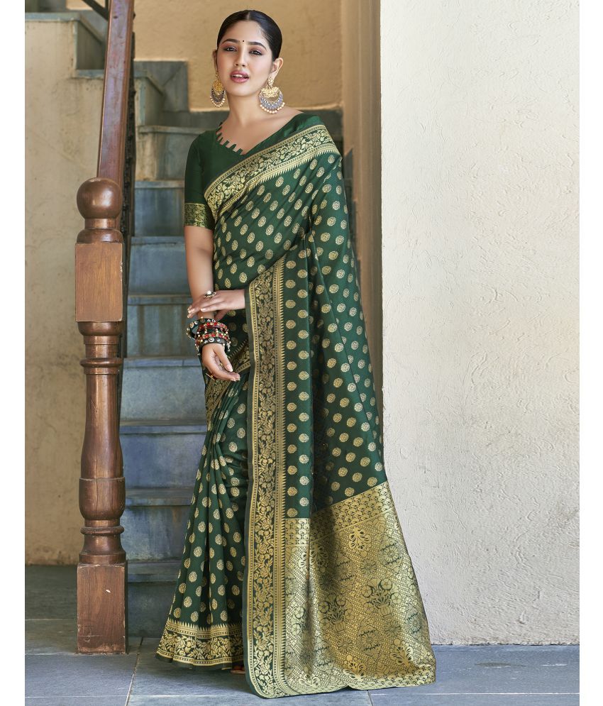     			Samah Art Silk Self Design Saree With Blouse Piece - Green ( Pack of 1 )