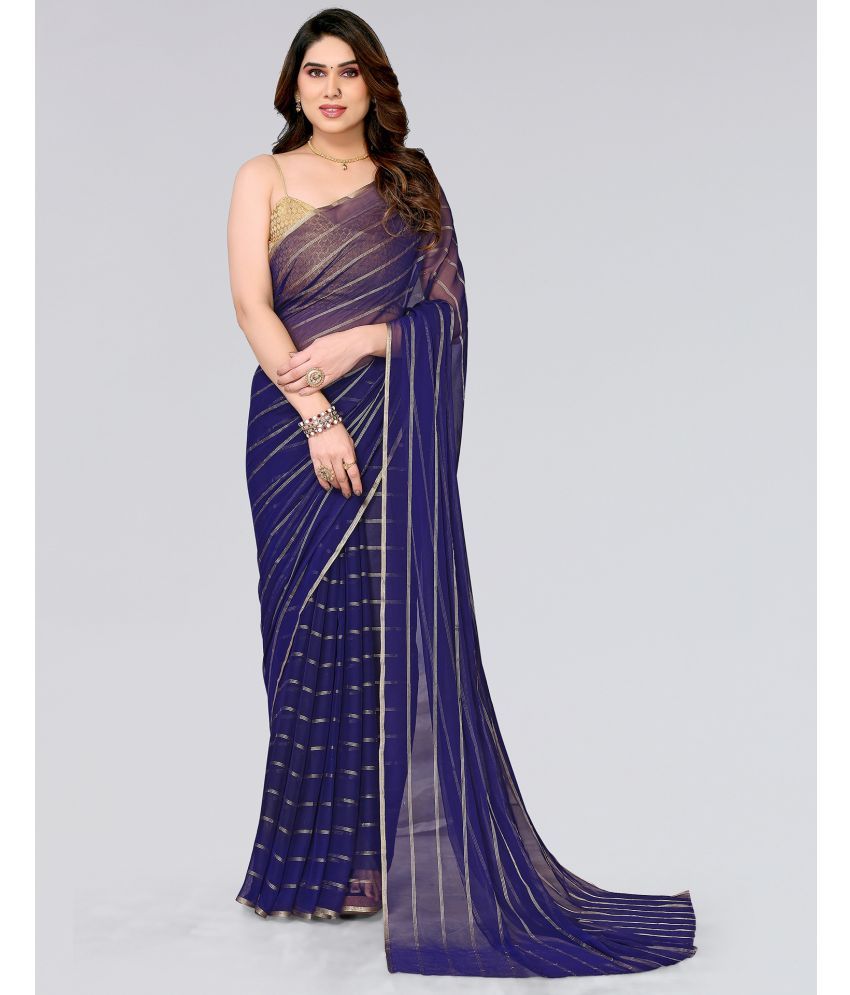     			Samah Chiffon Dyed Saree With Blouse Piece - Navy Blue ( Pack of 1 )