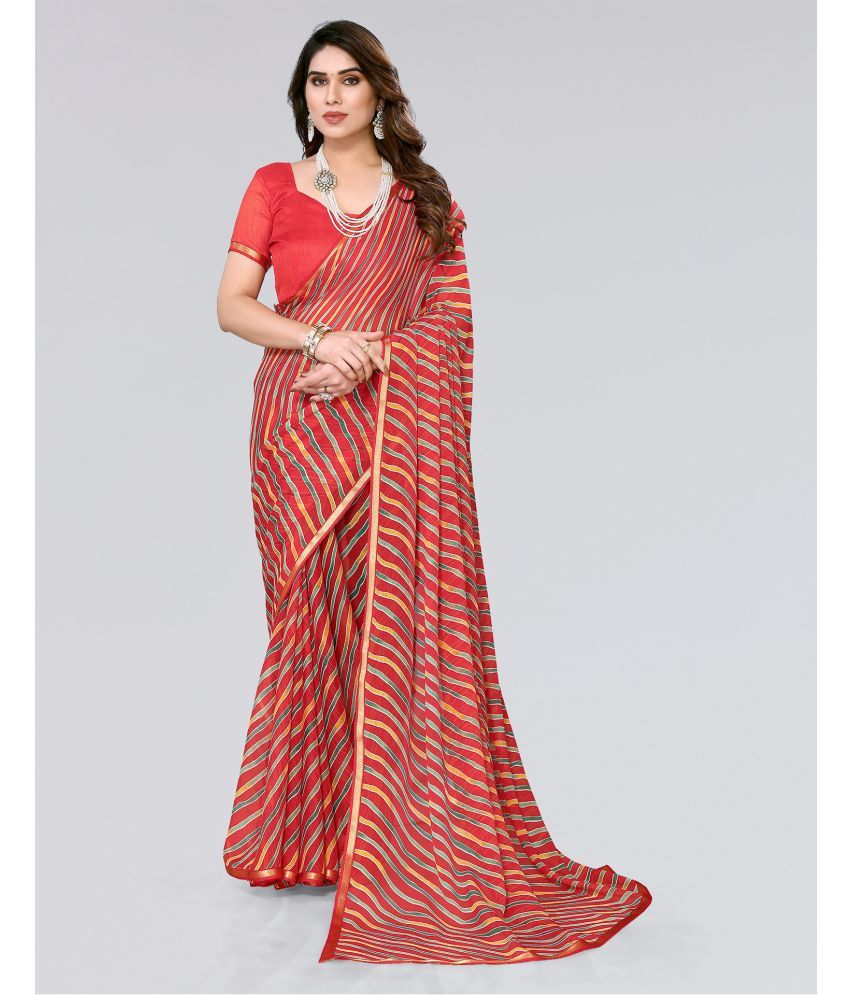     			Samah Chiffon Printed Saree With Blouse Piece - Red ( Pack of 1 )