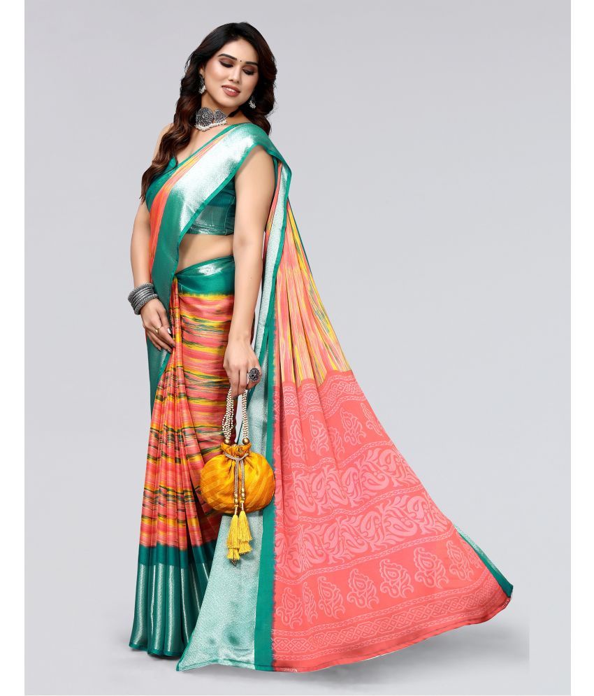     			Samah Chiffon Printed Saree With Blouse Piece - Multicolor ( Pack of 1 )