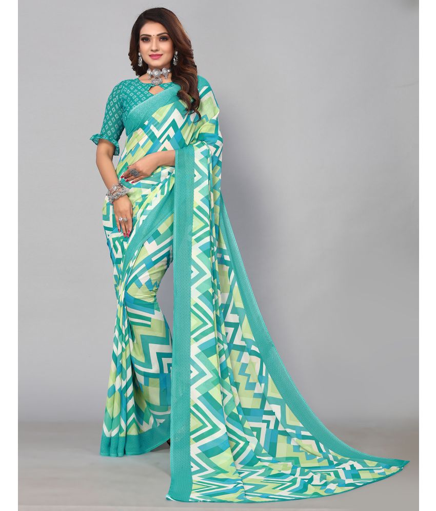     			Samah Georgette Printed Saree With Blouse Piece - Light Blue ( Pack of 1 )
