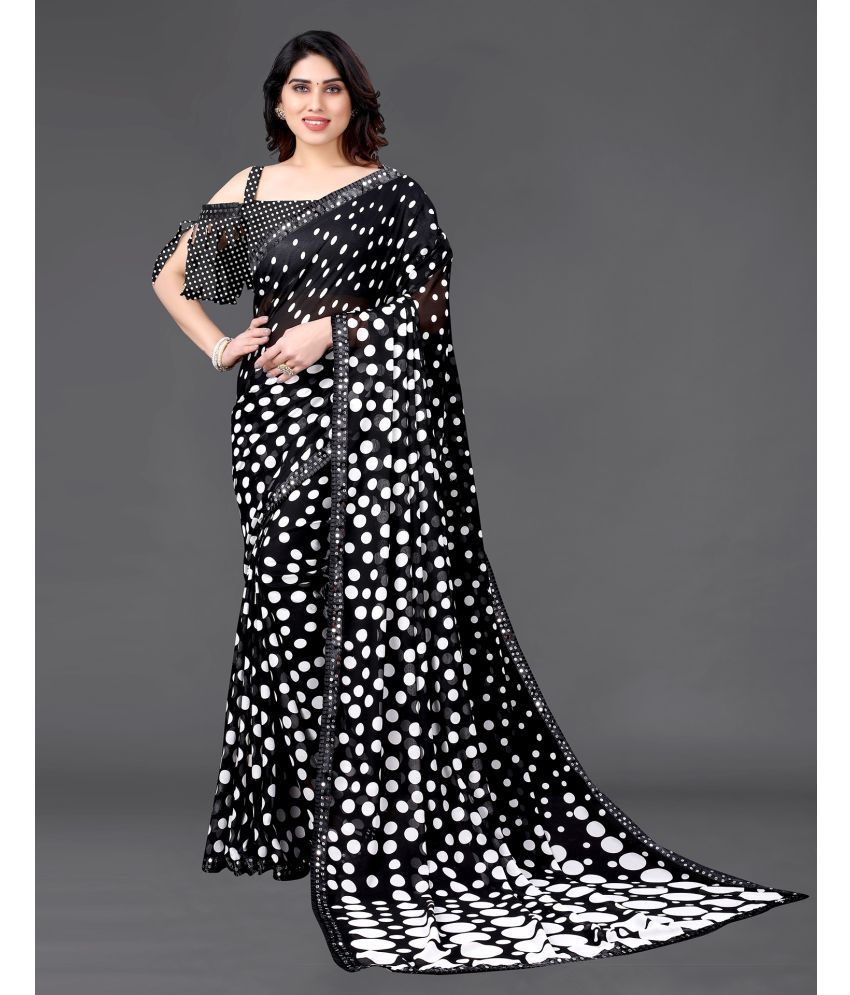     			Samah Georgette Printed Saree With Blouse Piece - Black ( Pack of 1 )