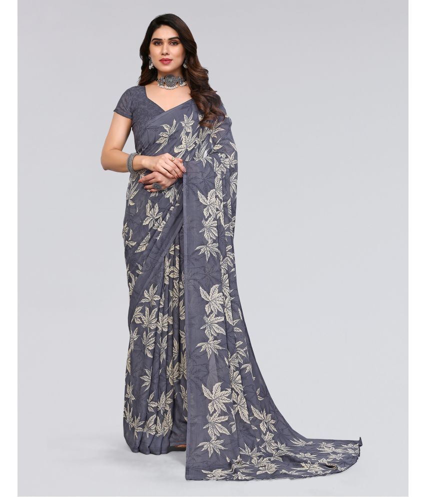     			Samah Georgette Printed Saree With Blouse Piece - Grey ( Pack of 1 )