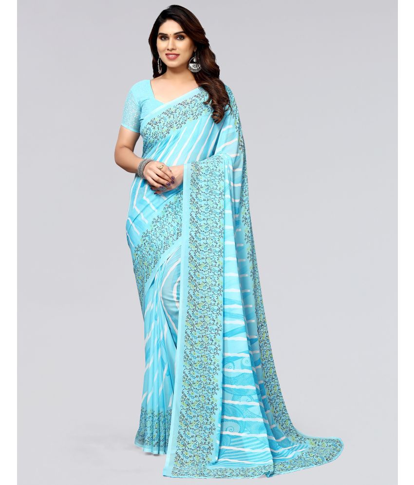     			Samah Georgette Printed Saree With Blouse Piece - Light Blue ( Pack of 1 )