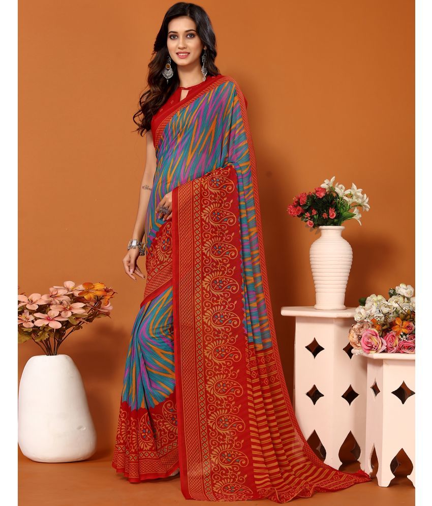     			Samah Georgette Printed Saree With Blouse Piece - Multicolour ( Pack of 1 )