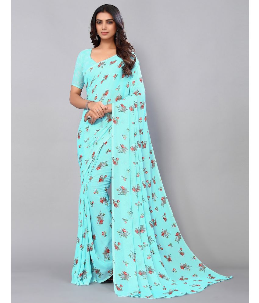     			Samah Georgette Printed Saree With Blouse Piece - Light Blue ( Pack of 1 )