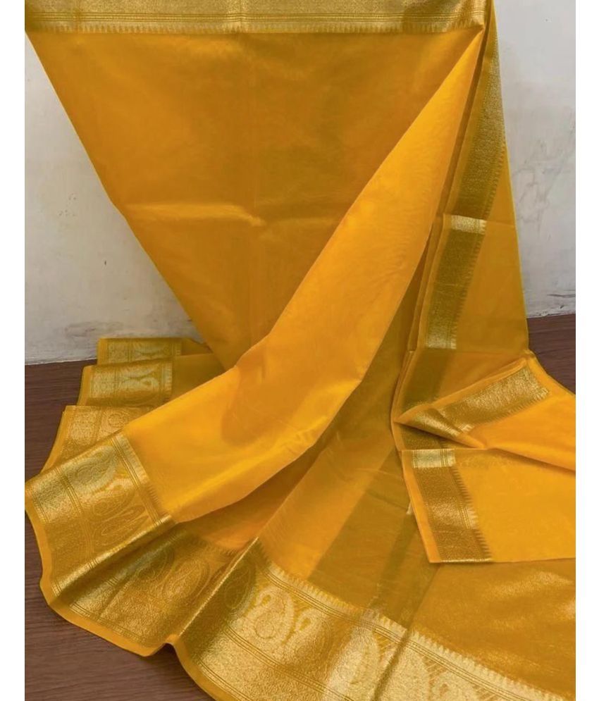     			Samah Organza Self Design Saree With Blouse Piece - Yellow ( Pack of 1 )