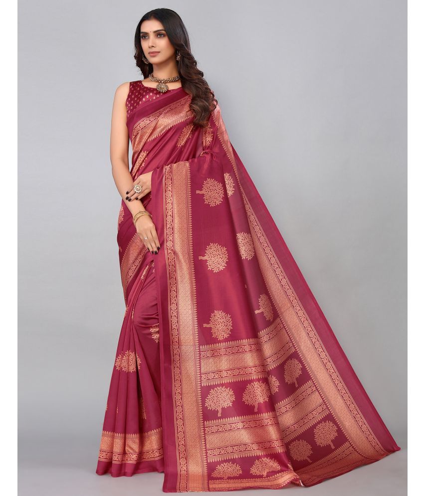     			Samah Silk Blend Printed Saree With Blouse Piece - Maroon ( Pack of 1 )