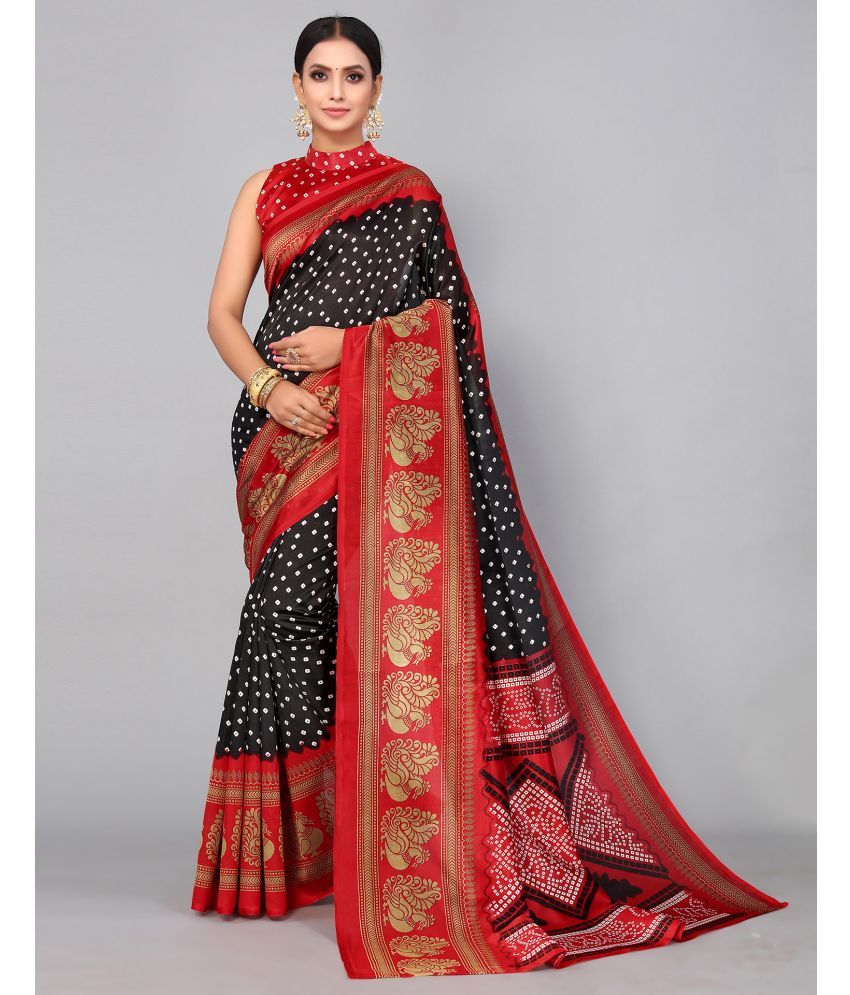     			Samah Silk Blend Printed Saree With Blouse Piece - Black ( Pack of 1 )