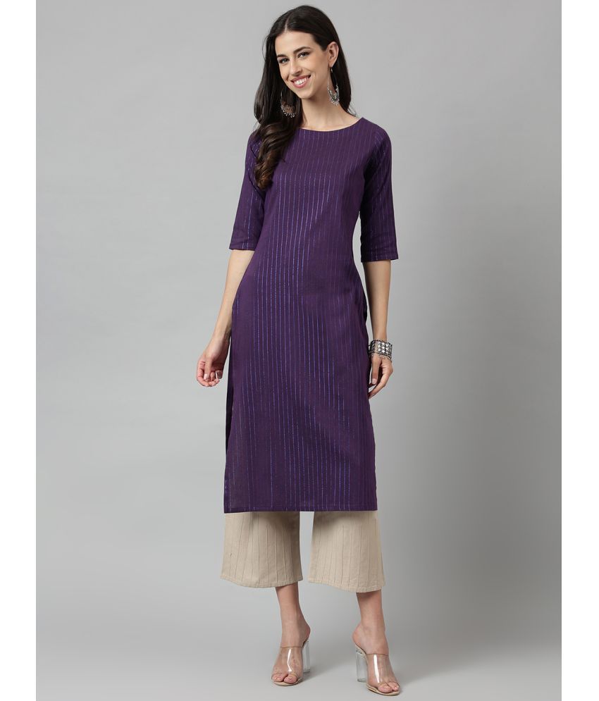     			Shaily Retails Cotton Printed Straight Women's Kurti - Purple ( Pack of 1 )