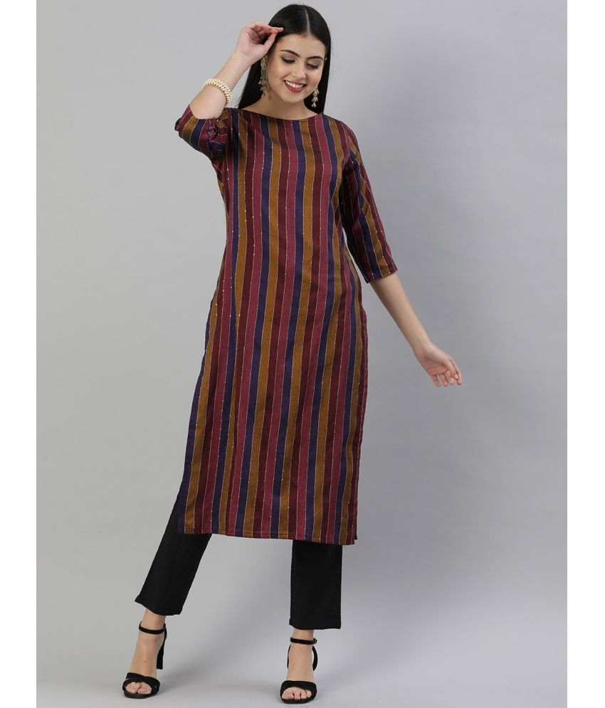     			Shaily Retails Cotton Printed Straight Women's Kurti - Maroon ( Pack of 1 )