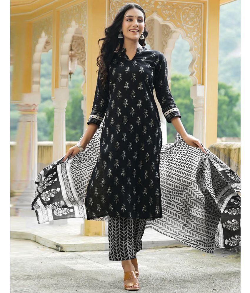     			Skylee Rayon Embellished Kurti With Pants Women's Stitched Salwar Suit - Black ( Pack of 1 )