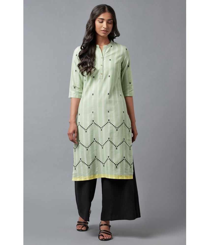     			W Cotton Blend Printed Straight Women's Kurti - Green ( Pack of 1 )