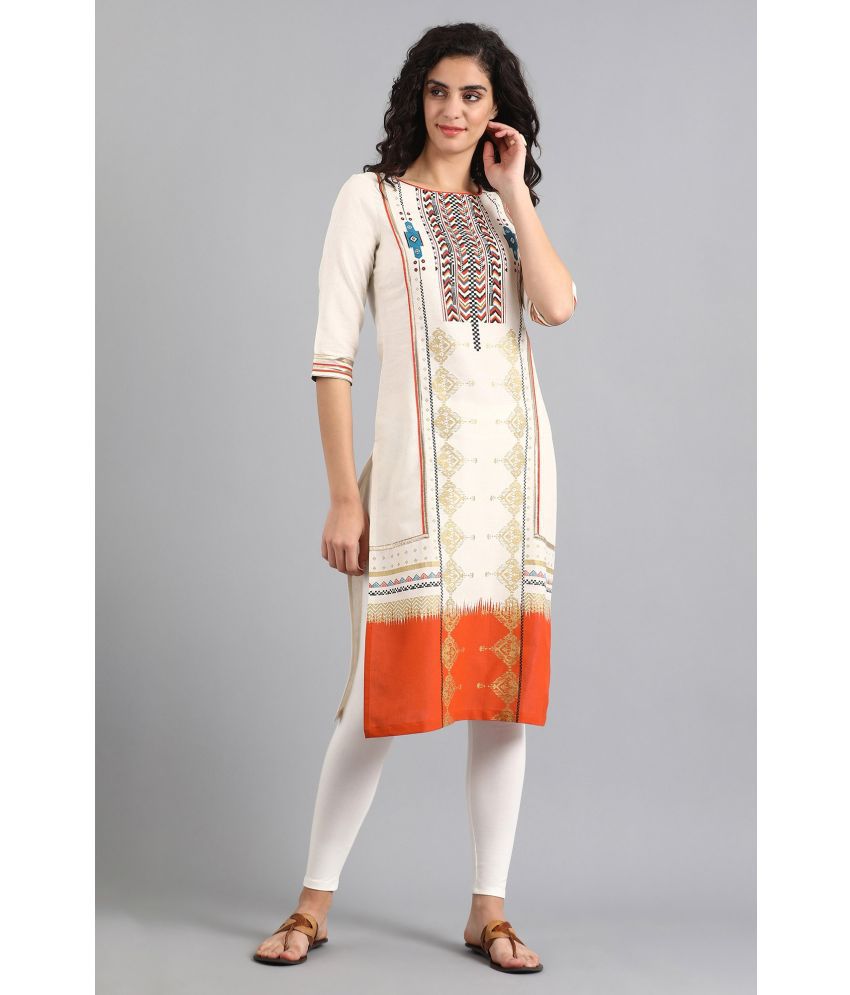     			W Cotton Blend Printed Straight Women's Kurti - Off White ( Pack of 1 )