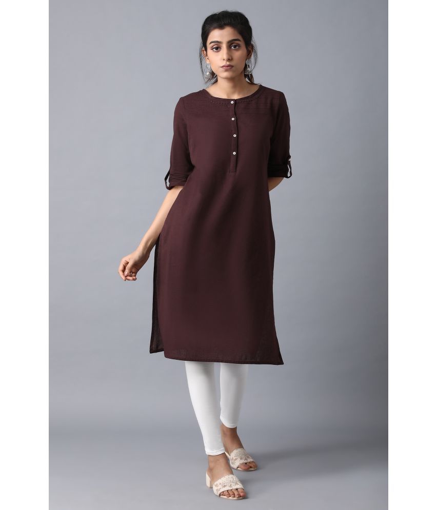     			W Cotton Blend Solid Straight Women's Kurti - Brown ( Pack of 1 )
